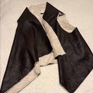 Cotton On Women's Dark Brown Nubuck and Cream Feather Sherpa Vest